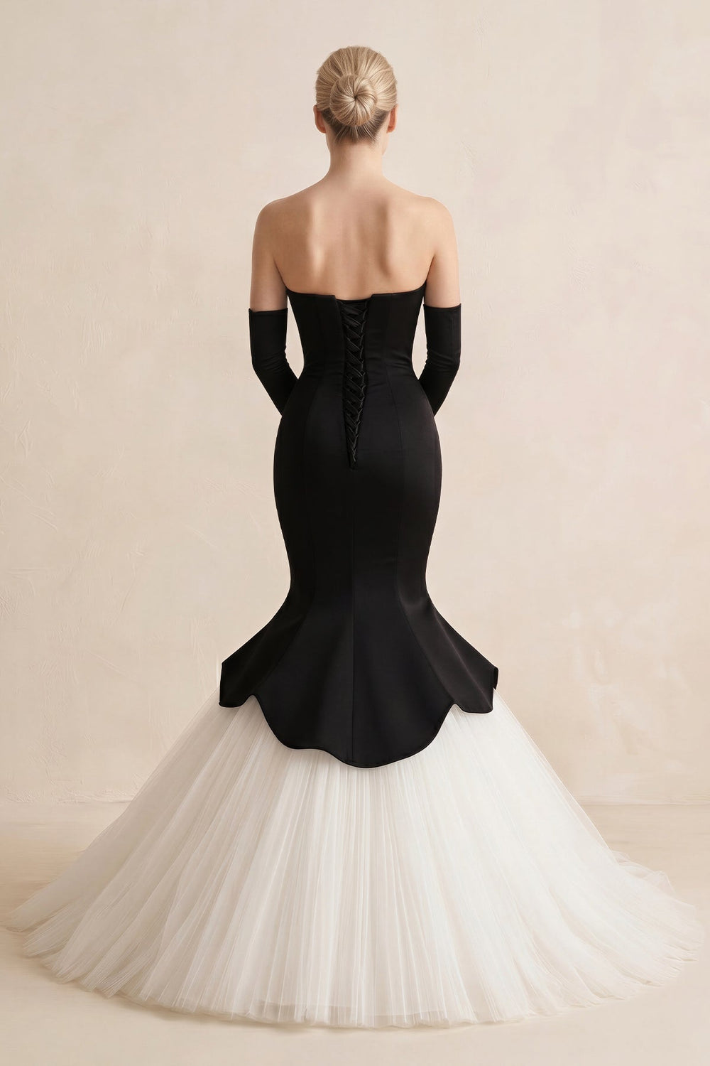 Sweetheart Mermaid Satin Tulle Wedding Dress in Black