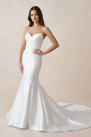 Sweetheart Mermaid Satin Wedding Dress in White - KISS BRIDAL Wedding Dresses