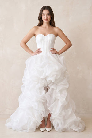 Sweetheart Organza High Low Wedding Dress in White - KISS BRIDAL Wedding Dresses