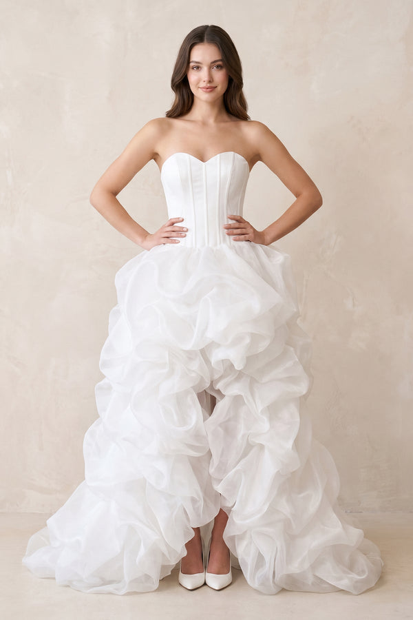 Sweetheart Organza High Low Wedding Dress in White - KISS BRIDAL Wedding Dresses