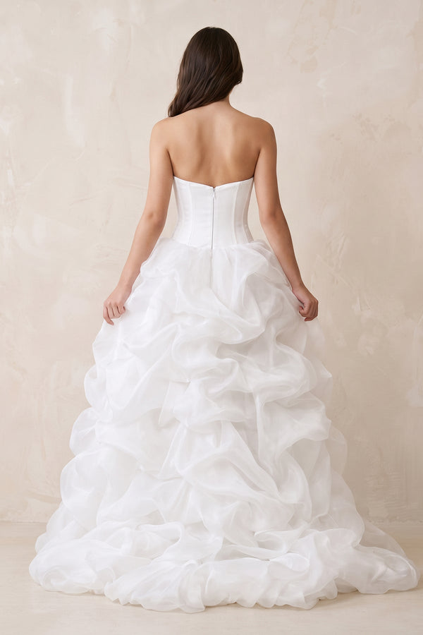 Sweetheart Organza High Low Wedding Dress in White - KISS BRIDAL Wedding Dresses