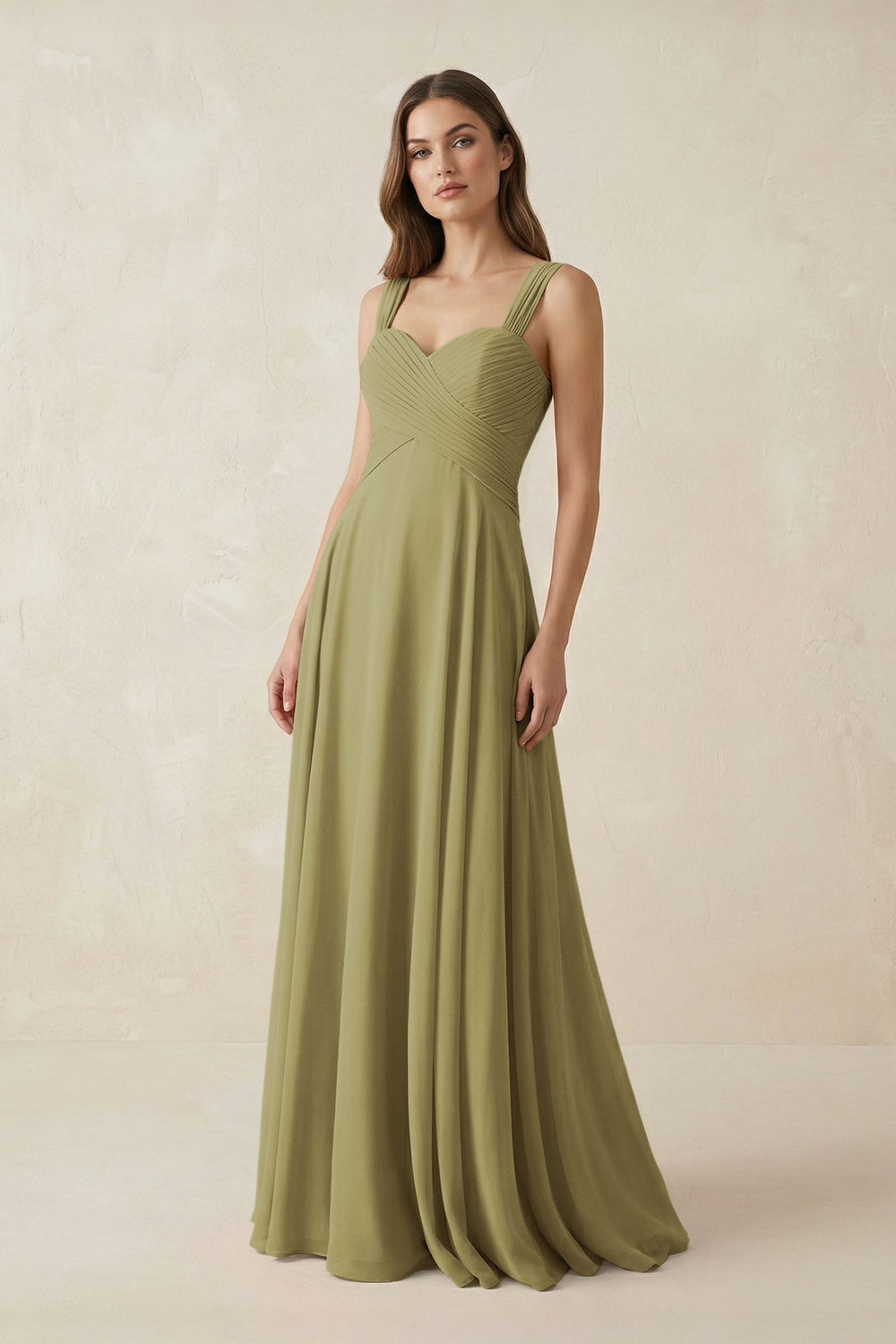 Sweetheart Pleated A-Line Chiffon Bridesmaid Dress in Moss Green