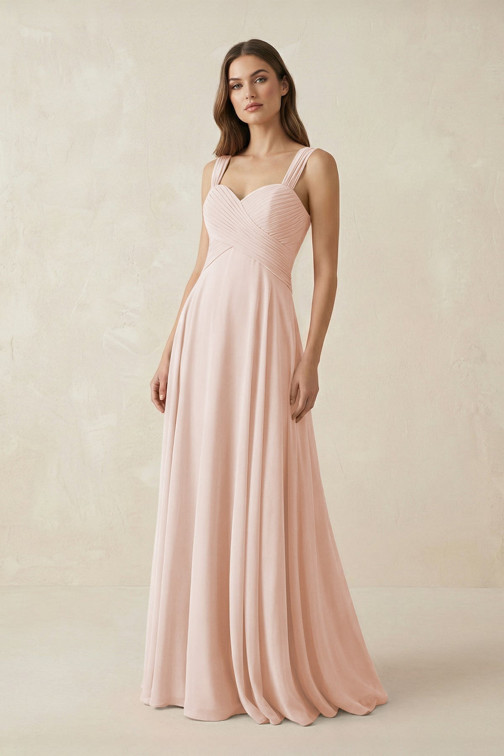 Sweetheart Pleated A-Line Chiffon Bridesmaid Dress in Pale Blush
