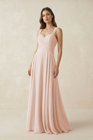 Sweetheart Pleated A - Line Chiffon Bridesmaid Dress in Pale Blush - KISS BRIDAL Bridesmaid Dresses