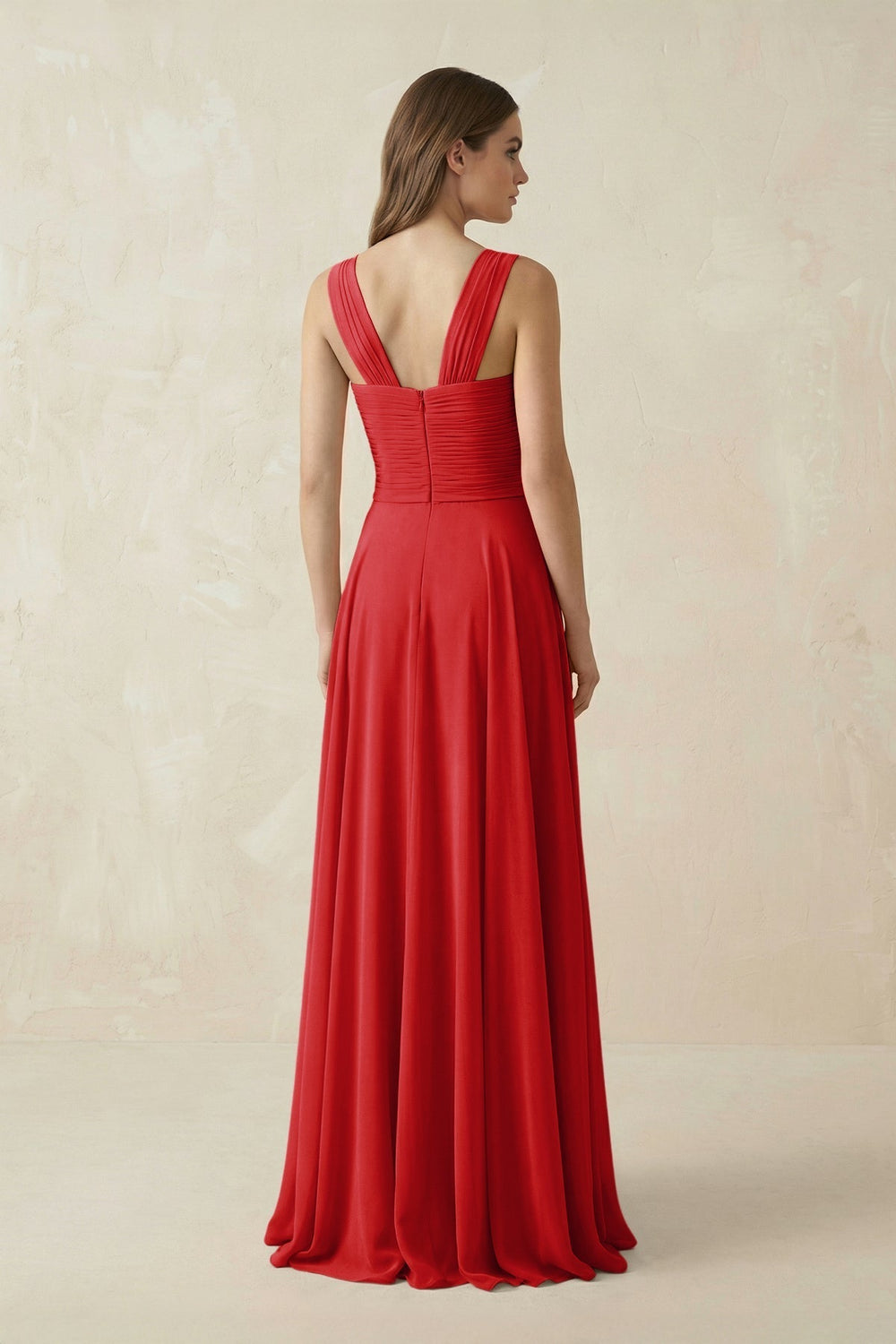 Sweetheart Pleated A-Line Chiffon Bridesmaid Dress in Ruby Red