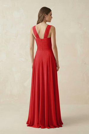 Sweetheart Pleated A - Line Chiffon Bridesmaid Dress in Ruby Red - KISS BRIDAL Bridesmaid Dresses