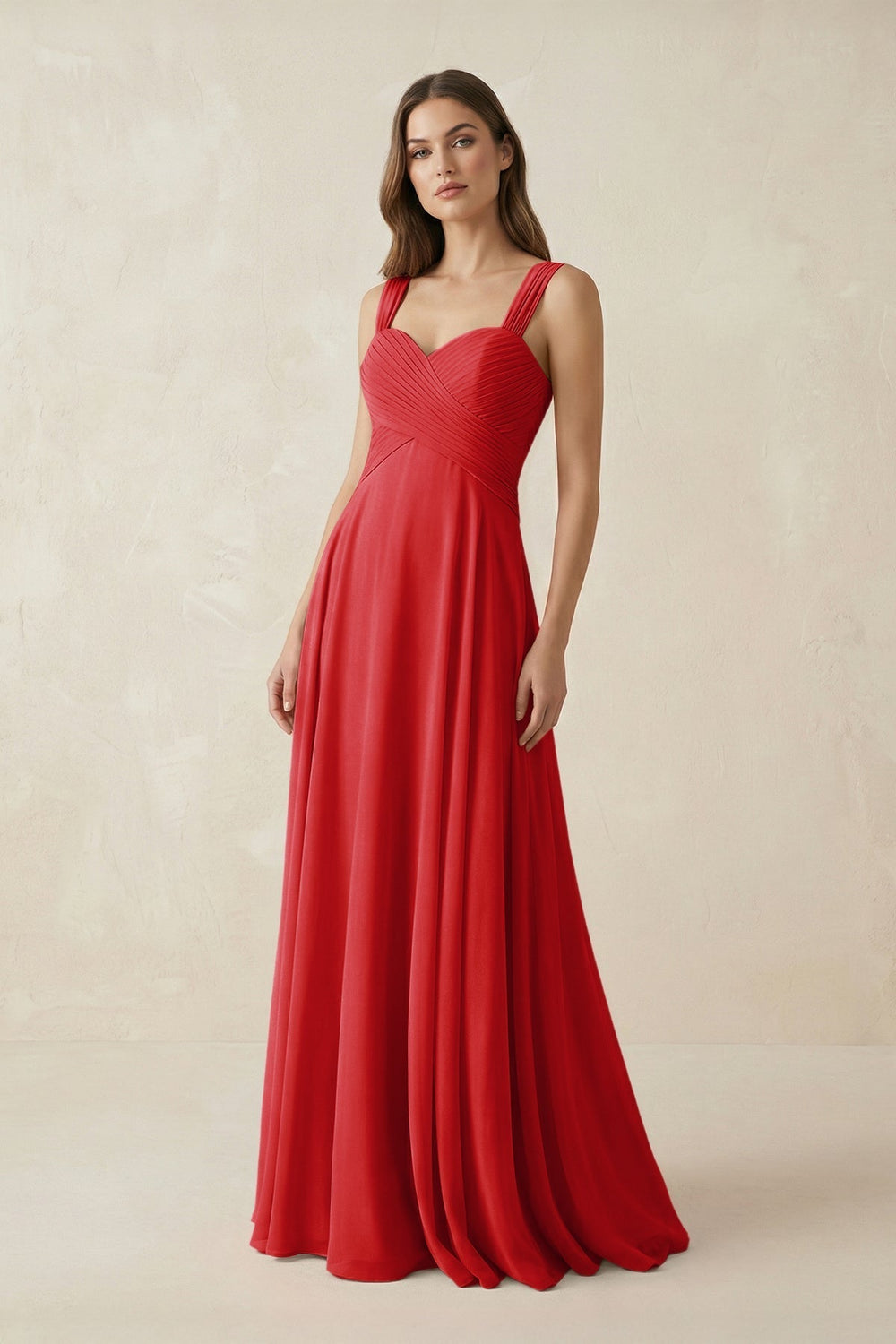 Sweetheart Pleated A-Line Chiffon Bridesmaid Dress in Ruby Red