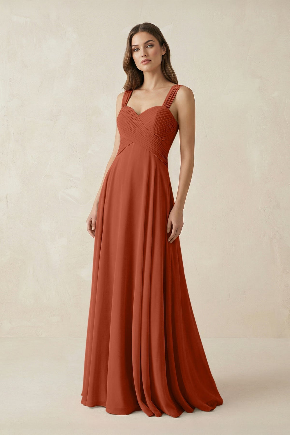 Sweetheart Pleated A-Line Chiffon Bridesmaid Dress in Spice