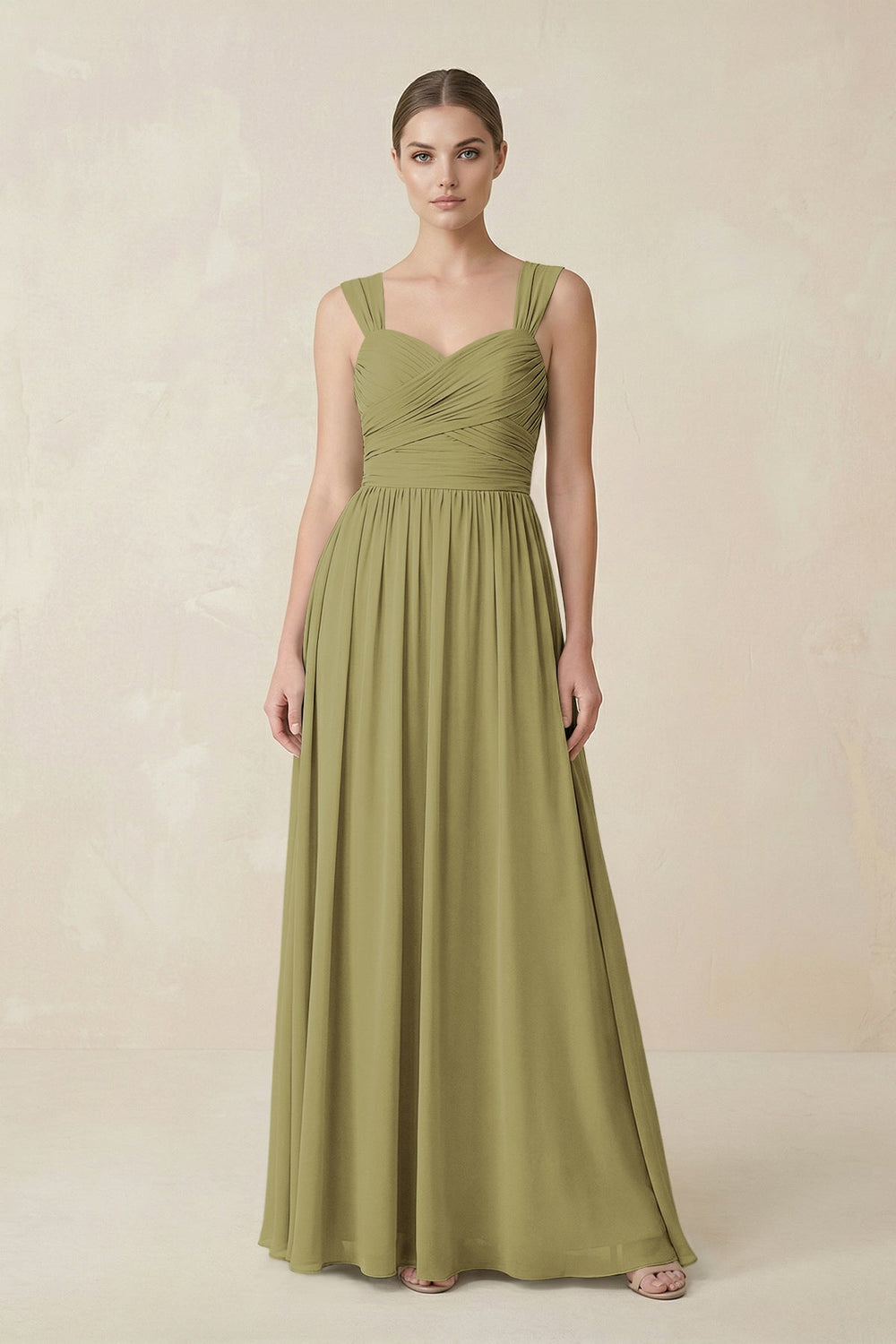Sweetheart Pleated Chiffon A-Line Bridesmaid Dress in Moss Green