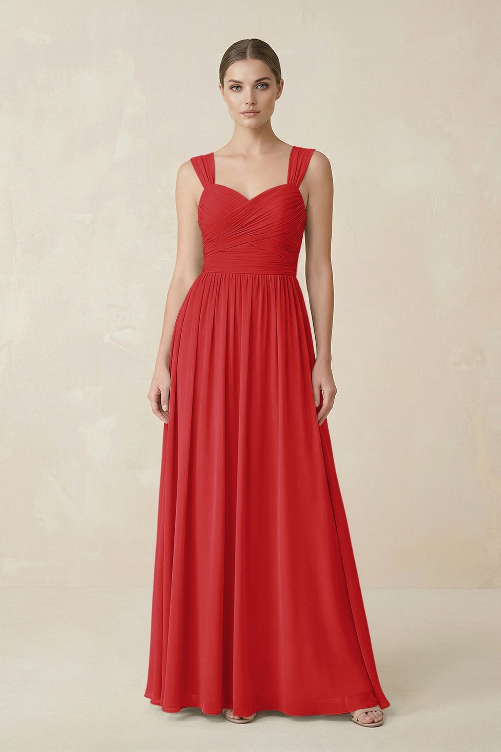 Sweetheart Pleated Chiffon A-Line Bridesmaid Dress in Ruby Red