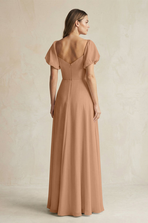 Sweetheart Puff Sleeve A - Line Chiffon Bridesmaid Dress in Bronzer - KISS BRIDAL Bridesmaid Dresses