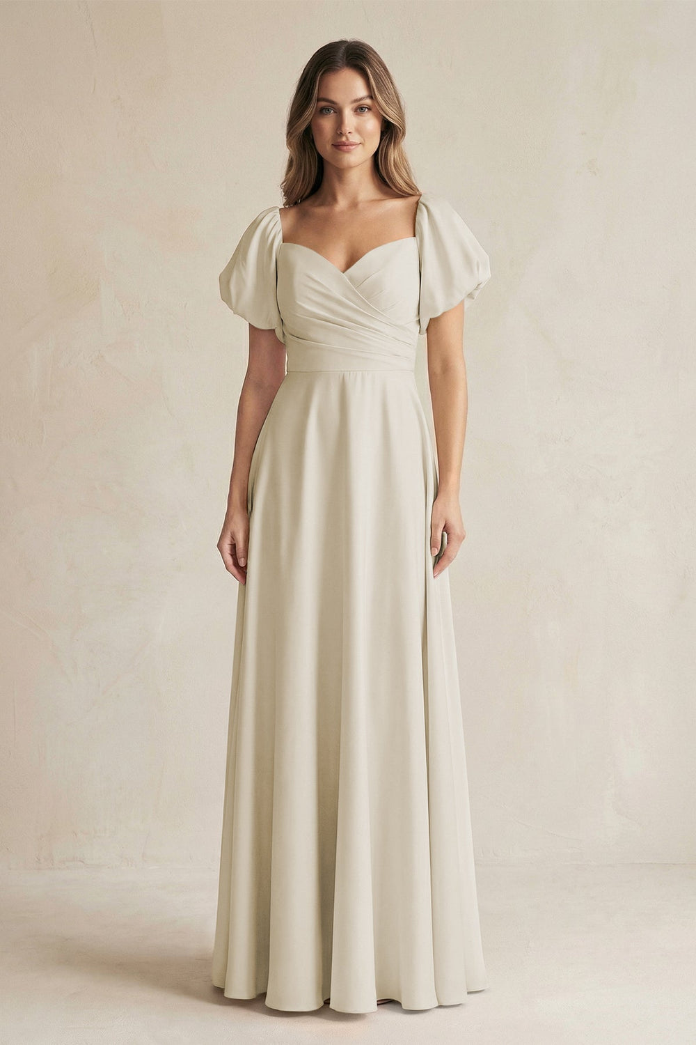 Sweetheart Puff Sleeve A-Line Chiffon Bridesmaid Dress in Dove Gray