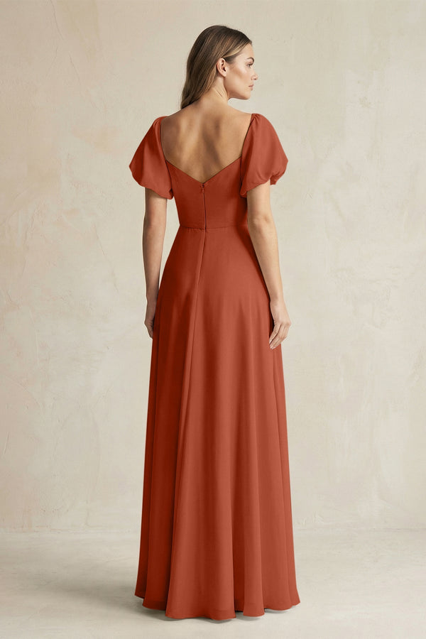 Sweetheart Puff Sleeve A - Line Chiffon Bridesmaid Dress in Spice - KISS BRIDAL Bridesmaid Dresses