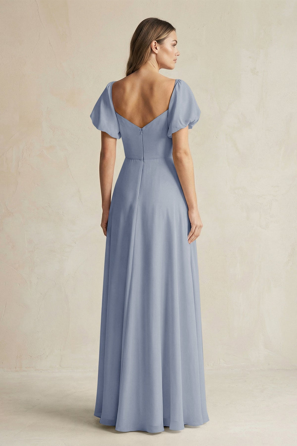 Sweetheart Puff Sleeve A-Line Chiffon Bridesmaid Dress in Twilight