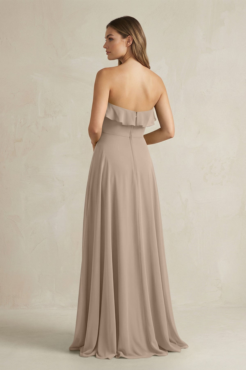 Sweetheart Ruffled A-Line Chiffon Bridesmaid Dress in Almond