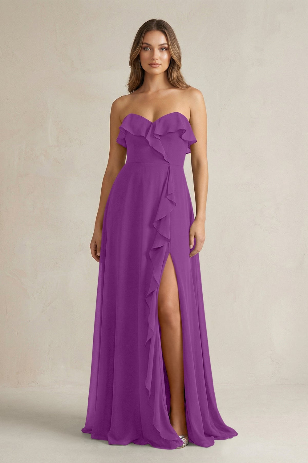 Sweetheart Ruffled A-Line Chiffon Bridesmaid Dress in Amethyst