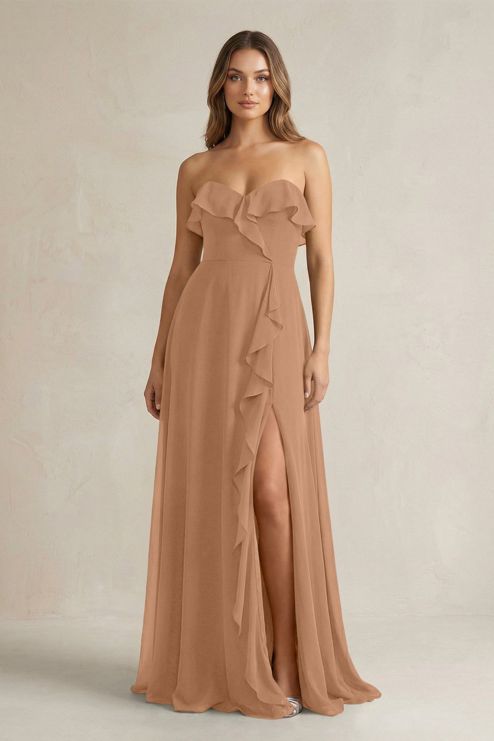 Sweetheart Ruffled A-Line Chiffon Bridesmaid Dress in Bronzer
