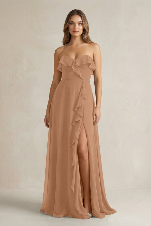 Sweetheart Ruffled A - Line Chiffon Bridesmaid Dress in Bronzer - KISS BRIDAL Bridesmaid Dresses