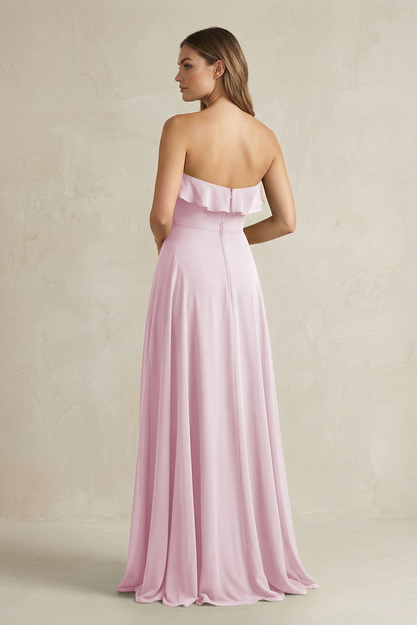 Sweetheart Ruffled A-Line Chiffon Bridesmaid Dress in Candy Pink (2) | KISSBRIDAL