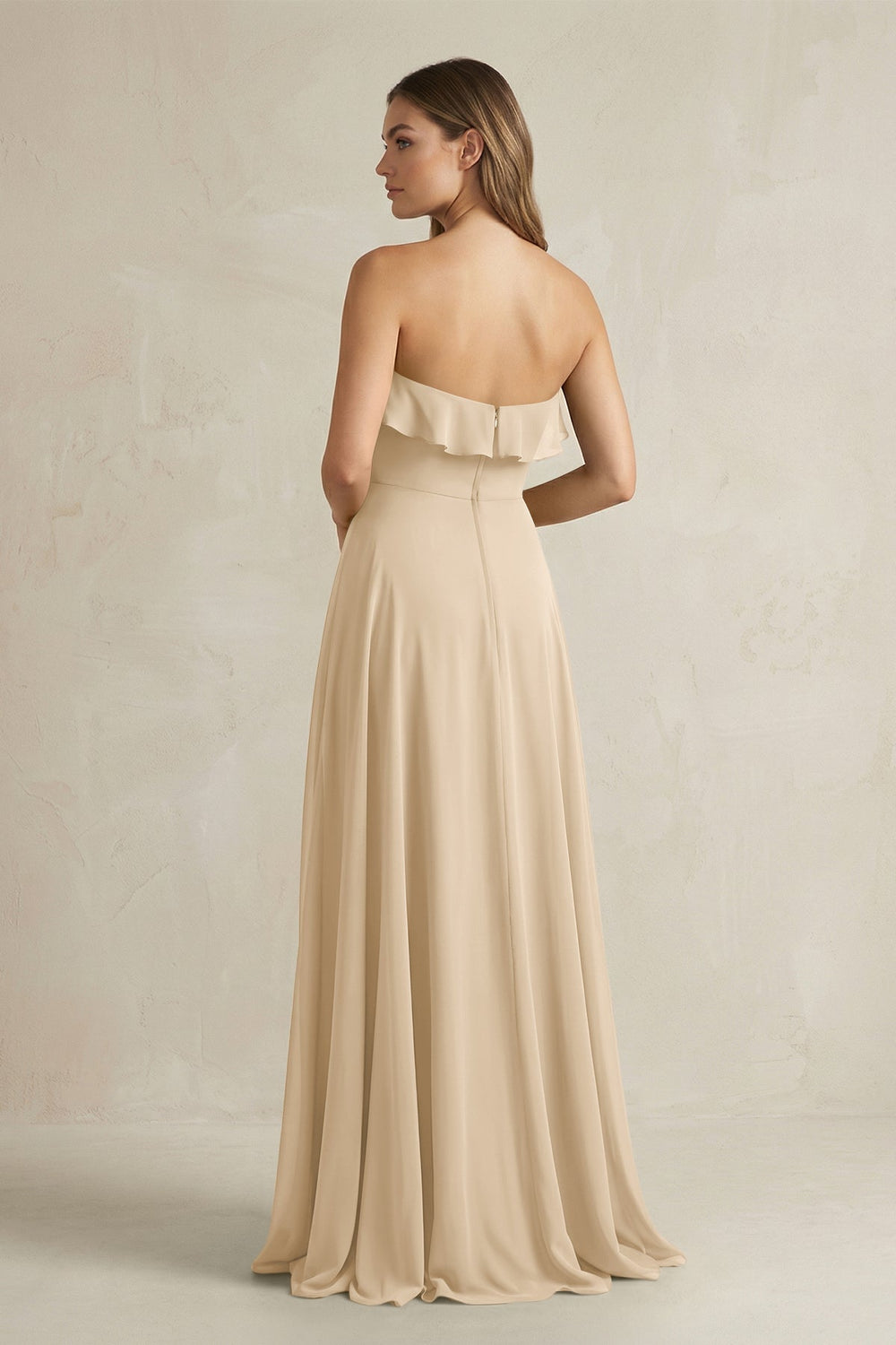 Sweetheart Ruffled A-Line Chiffon Bridesmaid Dress in Champagne