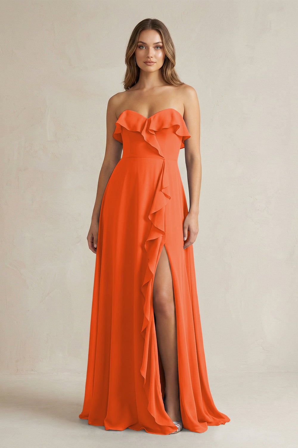 Sweetheart Ruffled A-Line Chiffon Bridesmaid Dress in Cinnamon