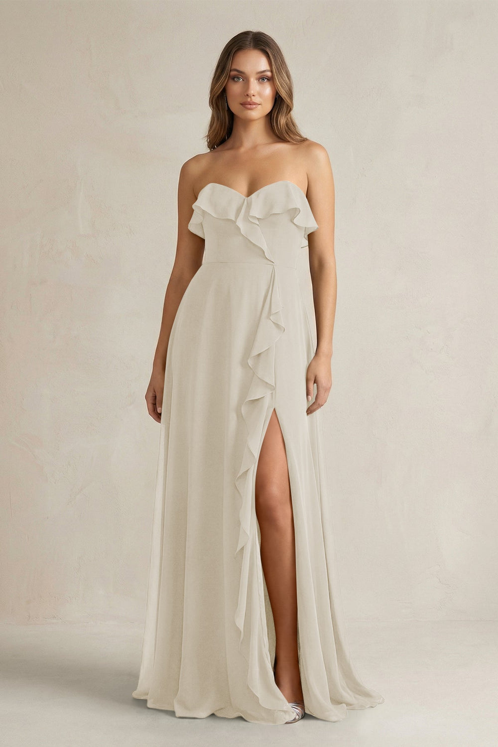 Sweetheart Ruffled A-Line Chiffon Bridesmaid Dress in Dove Gray