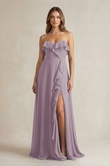 Sweetheart Ruffled A-Line Chiffon Bridesmaid Dress in Dusk | KISSBRIDAL