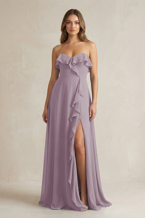 Sweetheart Ruffled A-Line Chiffon Bridesmaid Dress in Dusk | KISSBRIDAL