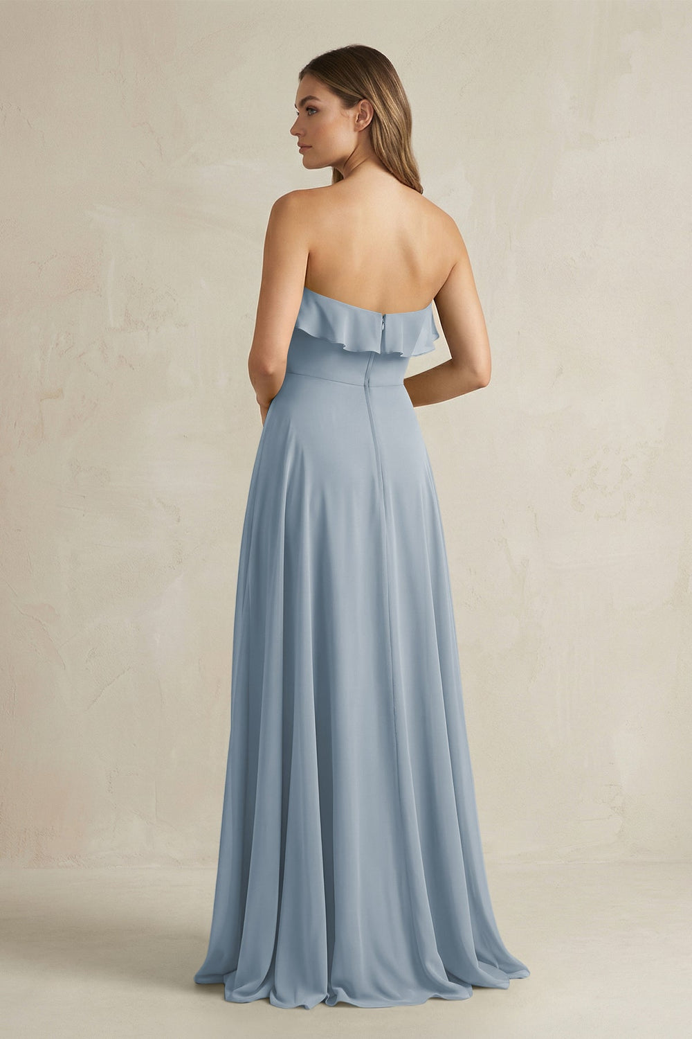 Sweetheart Ruffled A-Line Chiffon Bridesmaid Dress in Dusty Blue