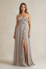 Sweetheart Ruffled A-Line Chiffon Bridesmaid Dress in Frost | KISSBRIDAL