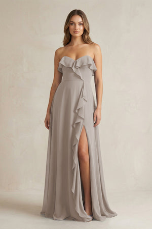 Sweetheart Ruffled A-Line Chiffon Bridesmaid Dress in Frost | KISSBRIDAL
