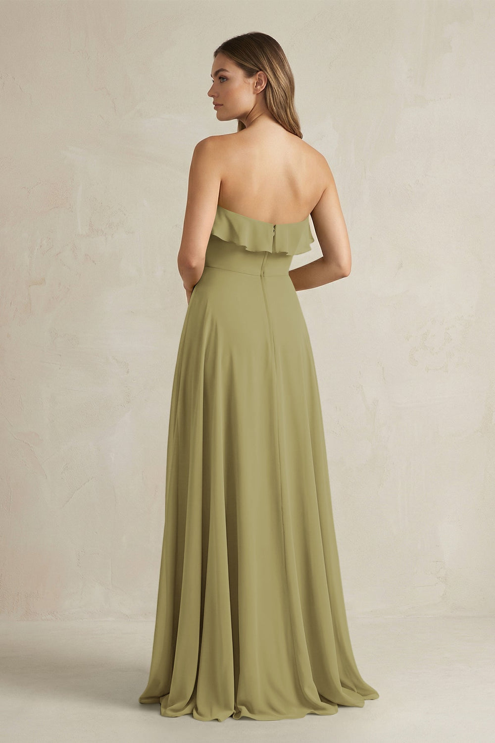 Sweetheart Ruffled A-Line Chiffon Bridesmaid Dress in Moss Green
