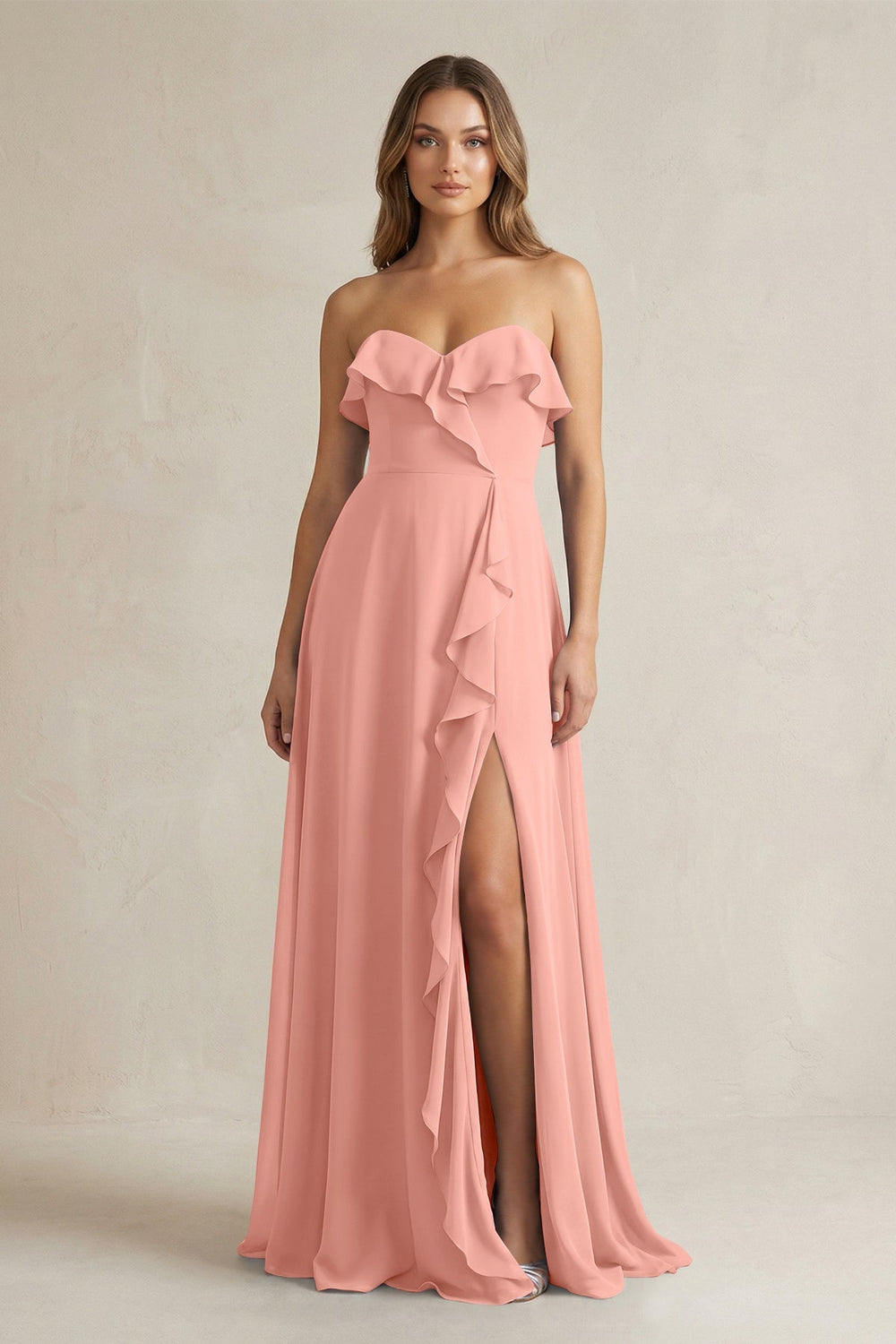 Sweetheart Ruffled A-Line Chiffon Bridesmaid Dress in Rosette
