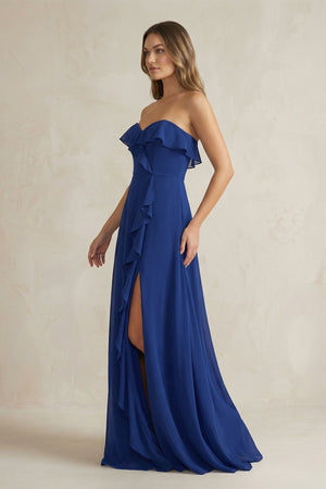 Sweetheart Ruffled A - Line Chiffon Bridesmaid Dress in Royal Blue - KISS BRIDAL Bridesmaid Dresses