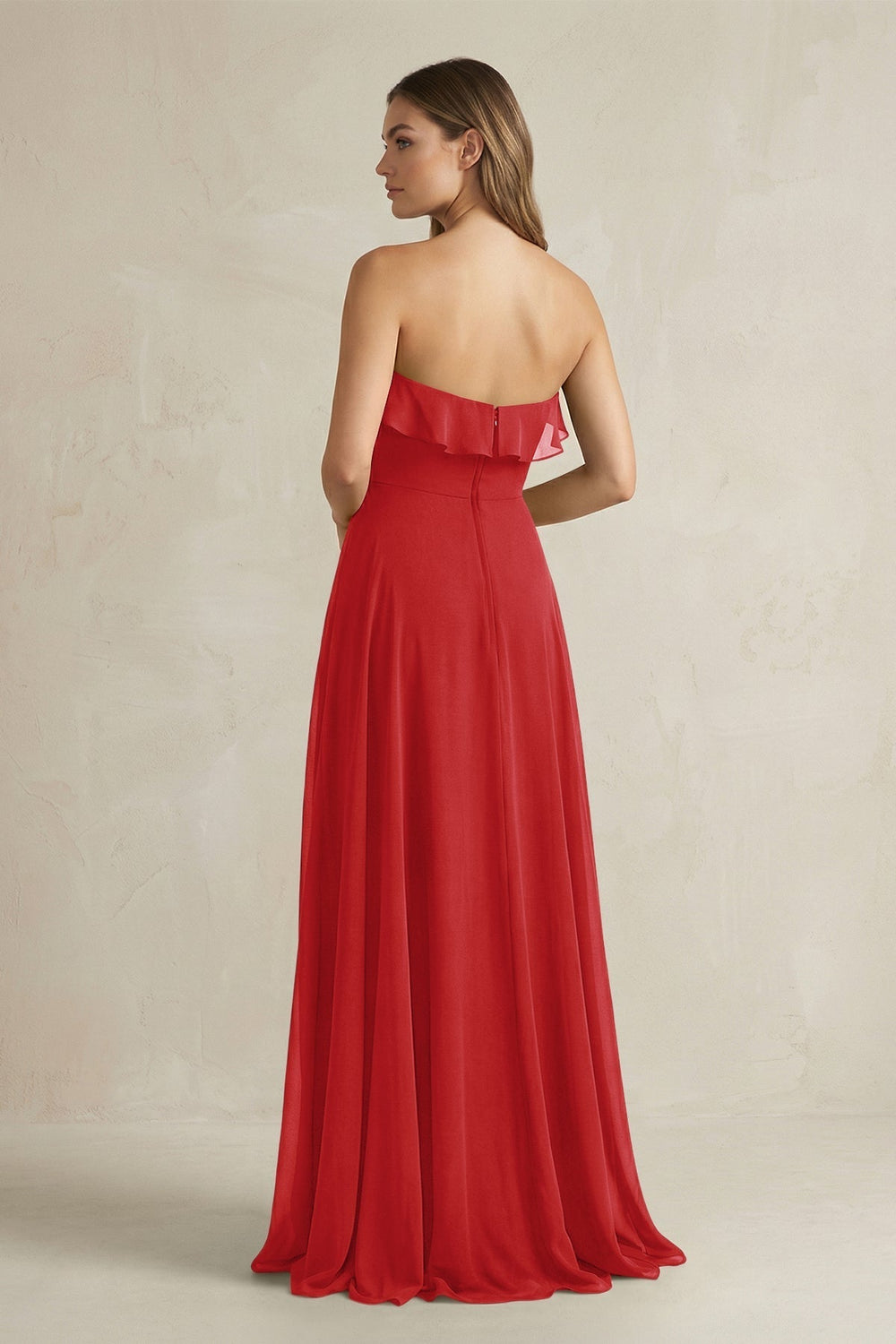 Sweetheart Ruffled A-Line Chiffon Bridesmaid Dress in Ruby Red