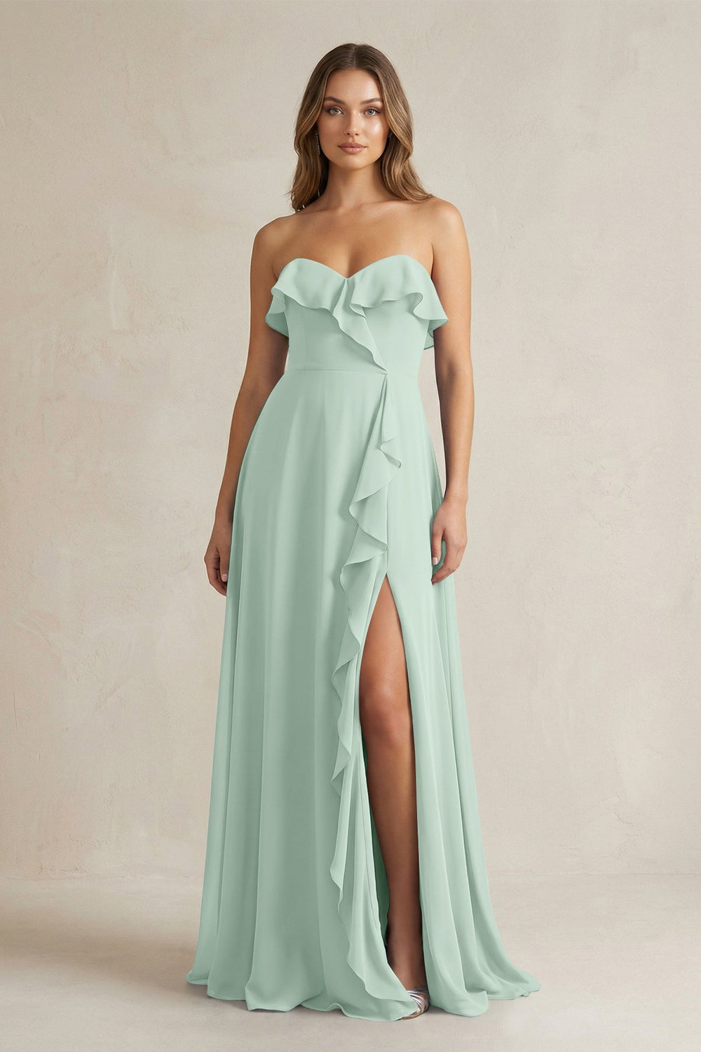 Sweetheart Ruffled A-Line Chiffon Bridesmaid Dress in Sage