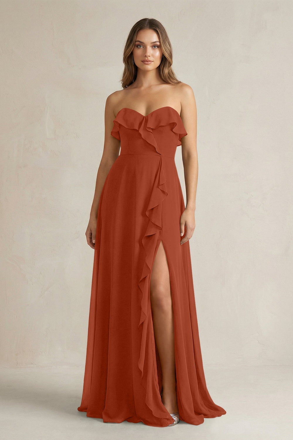 Sweetheart Ruffled A-Line Chiffon Bridesmaid Dress in Spice