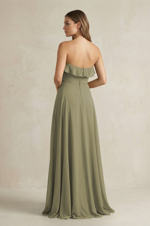 Sweetheart Ruffled A-Line Chiffon Bridesmaid Dress in Thyme (2) | KISSBRIDAL