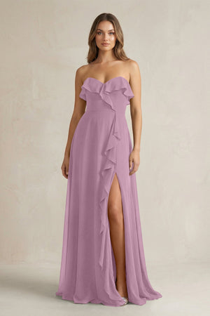 Sweetheart Ruffled A - Line Chiffon Bridesmaid Dress in Wisteria - KISS BRIDAL Bridesmaid Dresses