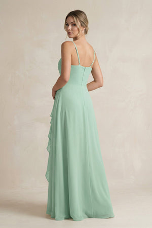 Sweetheart Ruffled A-Line Chiffon Bridesmaid Dress with Slit in Pale Pistachio - KISS BRIDAL BRIDESMAID DRESSES