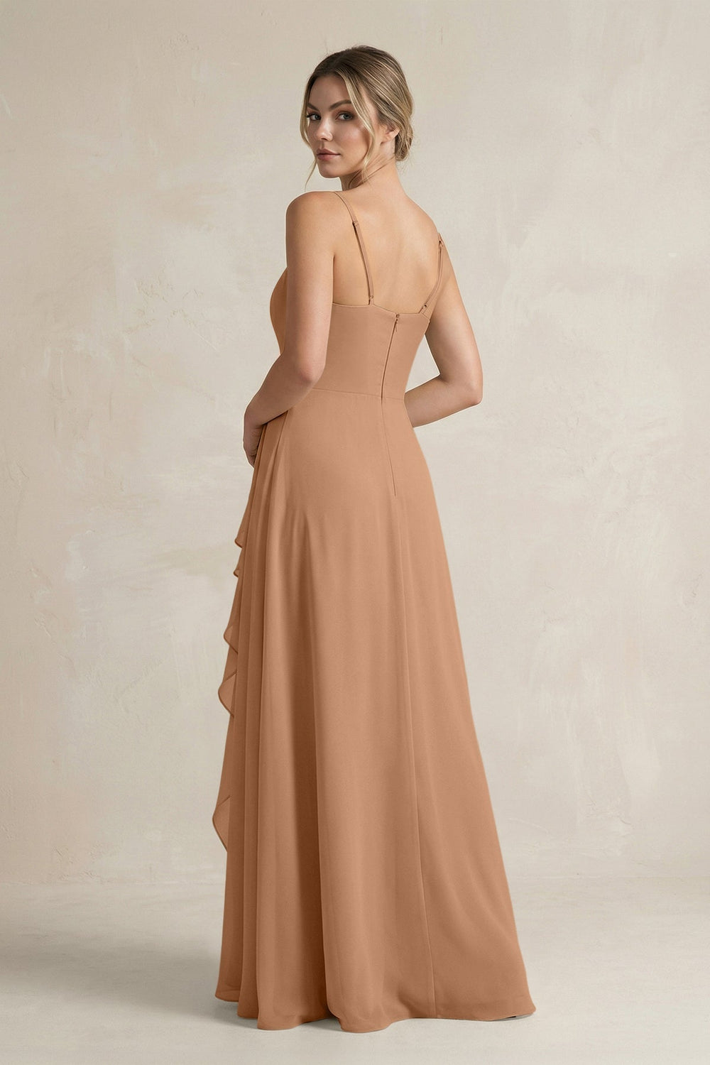 Sweetheart Ruffled A-Line Chiffon Bridesmaid Dress with Slit in Bronzer