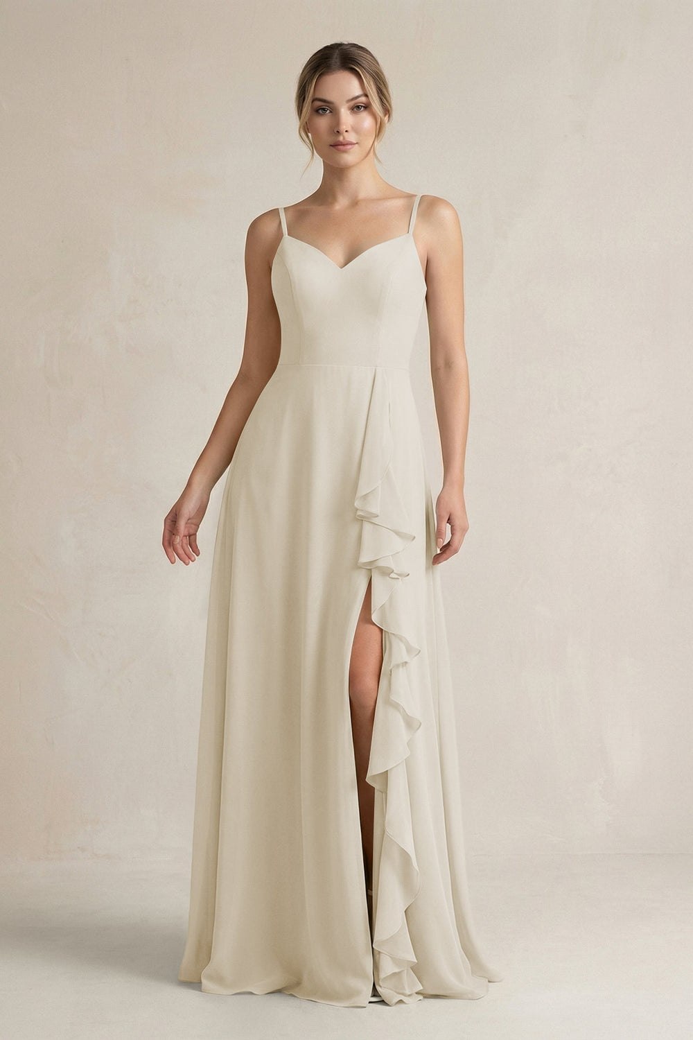 Sweetheart Ruffled A-Line Chiffon Bridesmaid Dress with Slit in Dove Gray