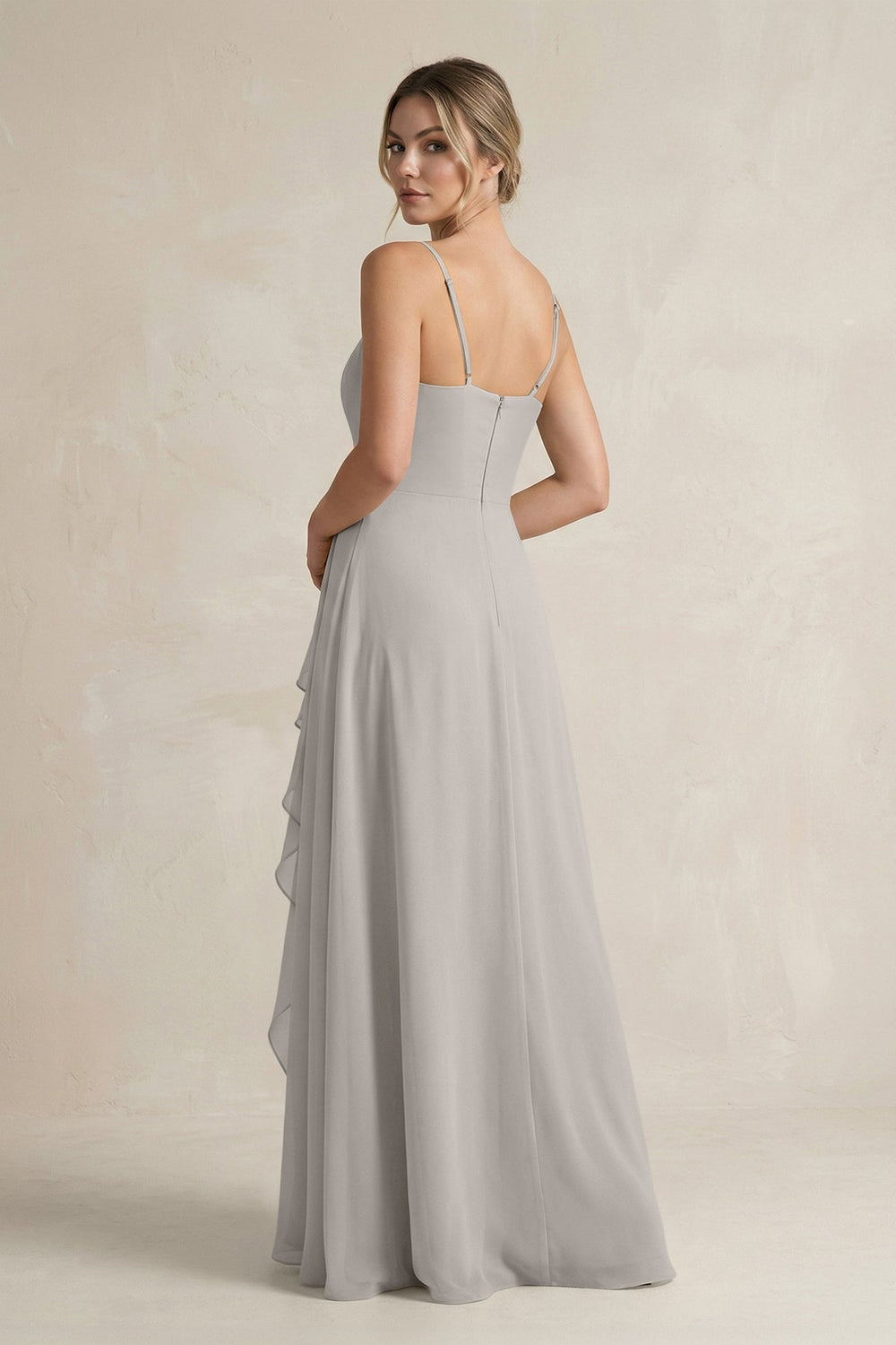 Sweetheart Ruffled A-Line Chiffon Bridesmaid Dress with Slit in Silver