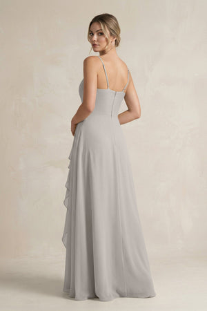 Sweetheart Ruffled A - Line Chiffon Bridesmaid Dress with Slit in Silver - KISS BRIDAL Bridesmaid Dresses