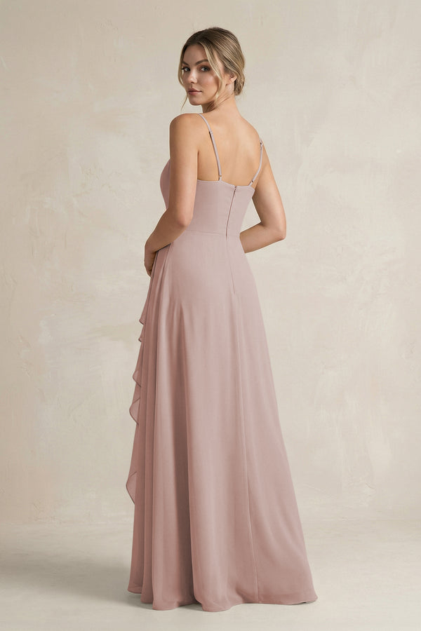 Sweetheart Ruffled A-Line Chiffon Bridesmaid Dress with Slit in Toffee (2) | KISSBRIDAL