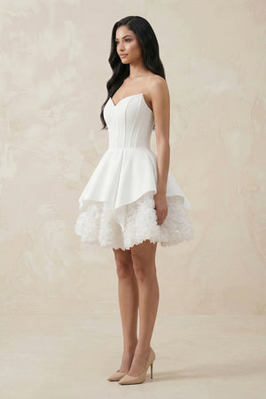 Sweetheart Ruffled Corset Mini Wedding Dress in White - KISS BRIDAL Wedding Dresses