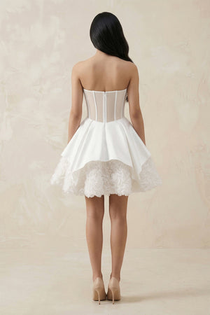 Sweetheart Ruffled Corset Mini Wedding Dress in White - KISS BRIDAL Wedding Dresses