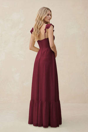 Sweetheart Ruffled Sleeve A-Line Chiffon Bridesmaid Dress in Berry (2) | KISSBRIDAL