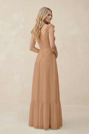 Sweetheart Ruffled Sleeve A - Line Chiffon Bridesmaid Dress in Bronzer - KISS BRIDAL Bridesmaid Dresses