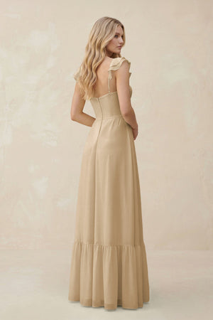 Sweetheart Ruffled Sleeve A-Line Chiffon Bridesmaid Dress in Champagne (2) | KISSBRIDAL